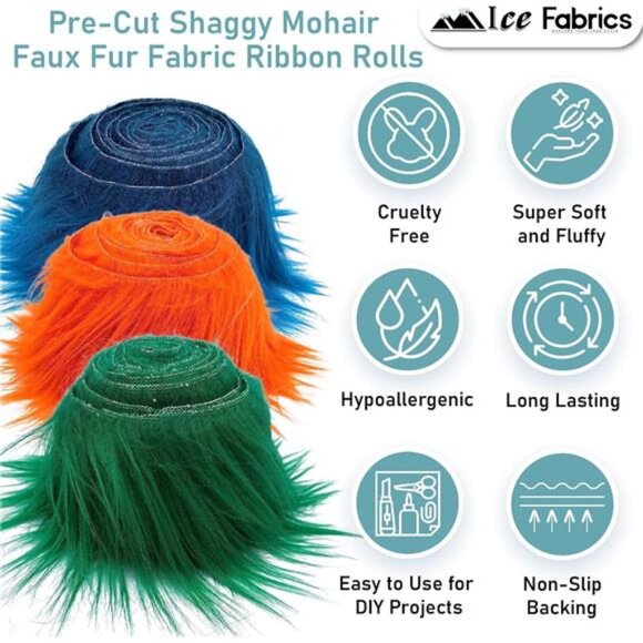 Craft Faux Fur Fabric Pre Cut Rolls - 2"x60" Fur Ribbon Faux Mohair Fabric Fur - Picture 2 of 7